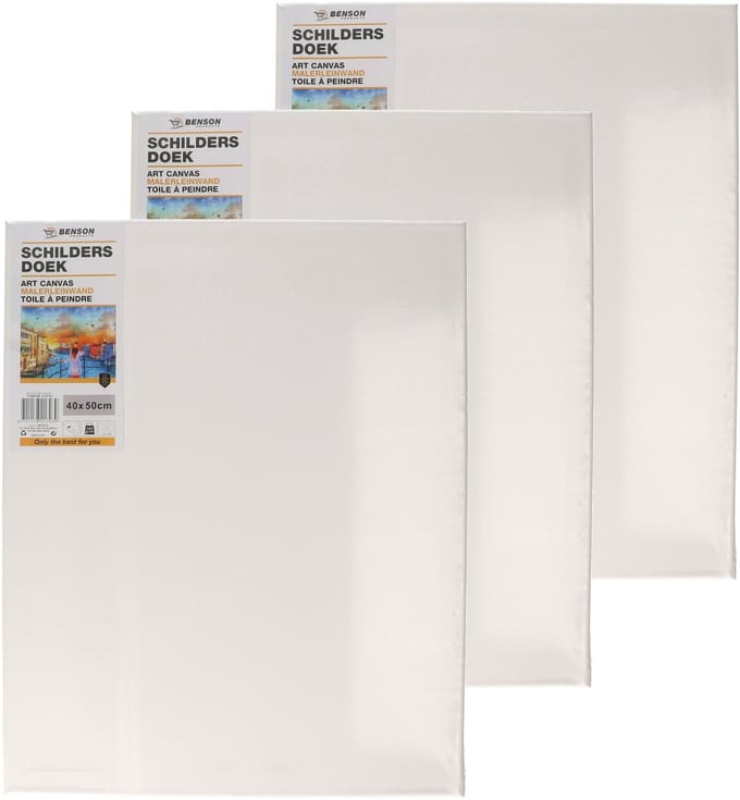 Benson Schildersdoek - 3x - 40 x 50 cm - blanco canvas - katoen - 280 grams