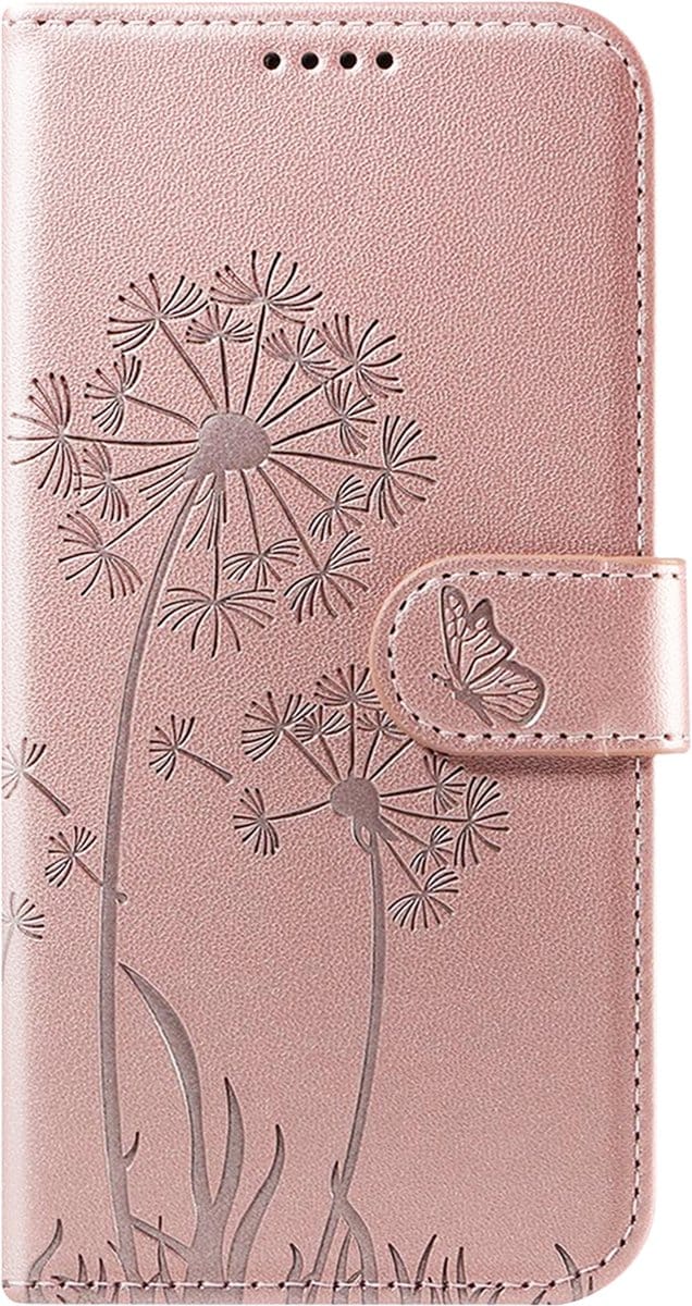 Zanae, Wallet Case for Geschikt voor Apple iPhone 16 Pro Max Premium Design Flowers Butterfly, Champagneroze