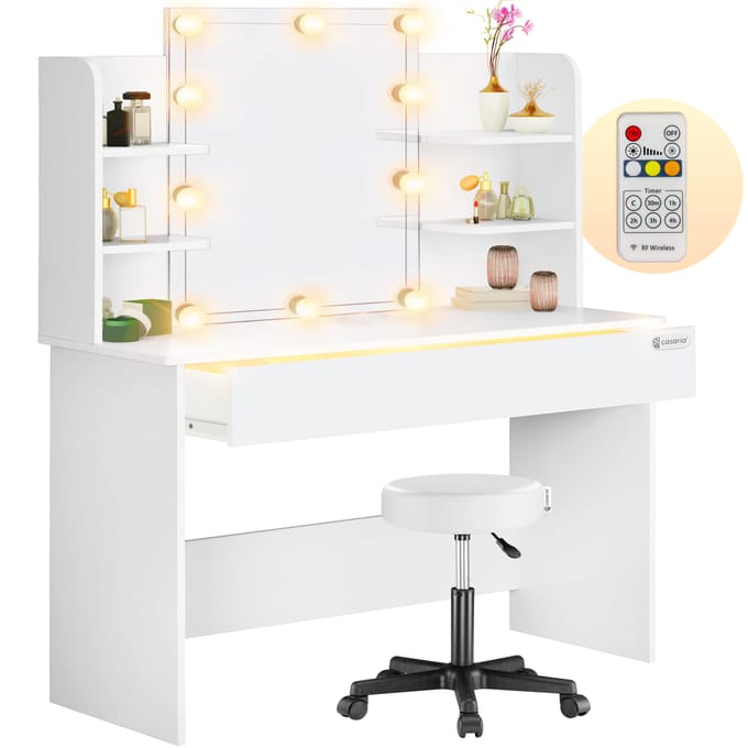 Casaria Make up Tafel Lucia - LED Kruk Lade 140x110x40cm - Wit