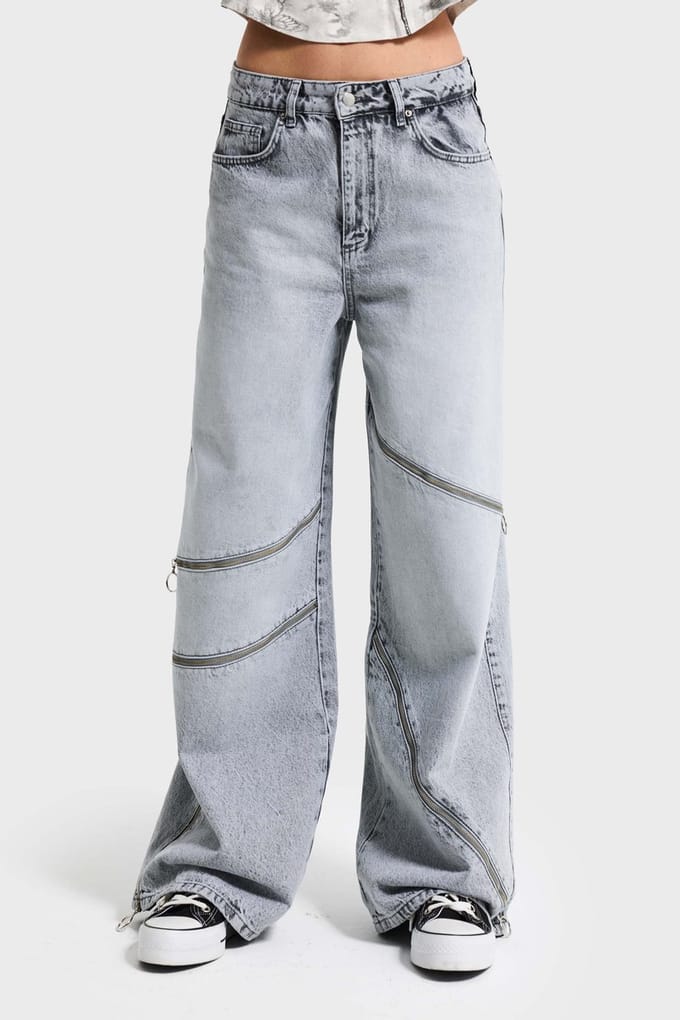 It's Basic - BAGGY HIGH RISE JEANS - LIGHT GRAY