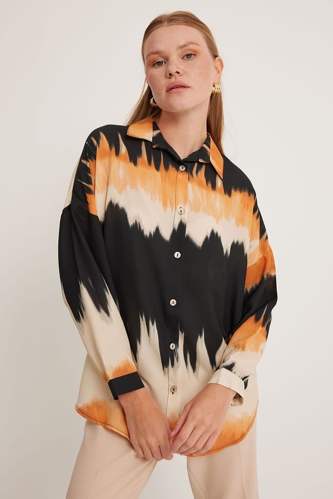 Oversized Abstract Weaving Lange Mouwen Shirt met Knopenluiting