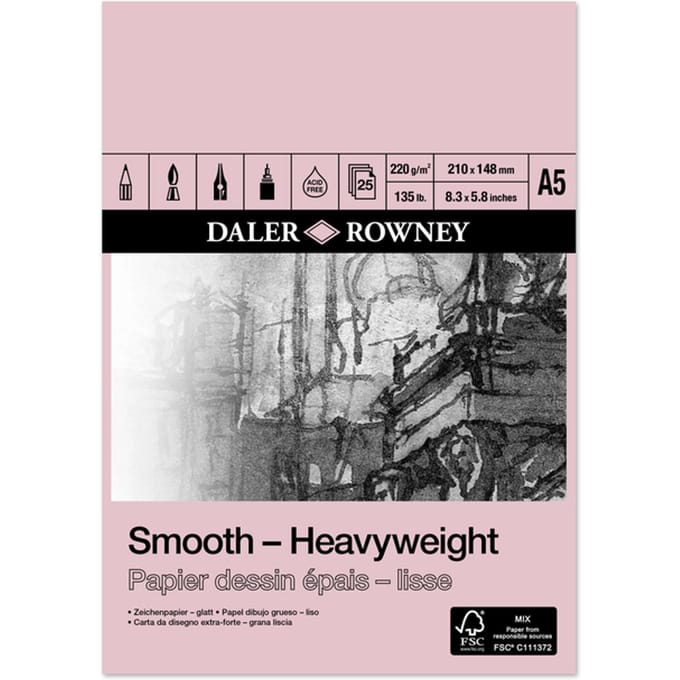 Tekenpapier Daler-Rowney Smooth Heavyweight 220gr A5 natuurlijk wit