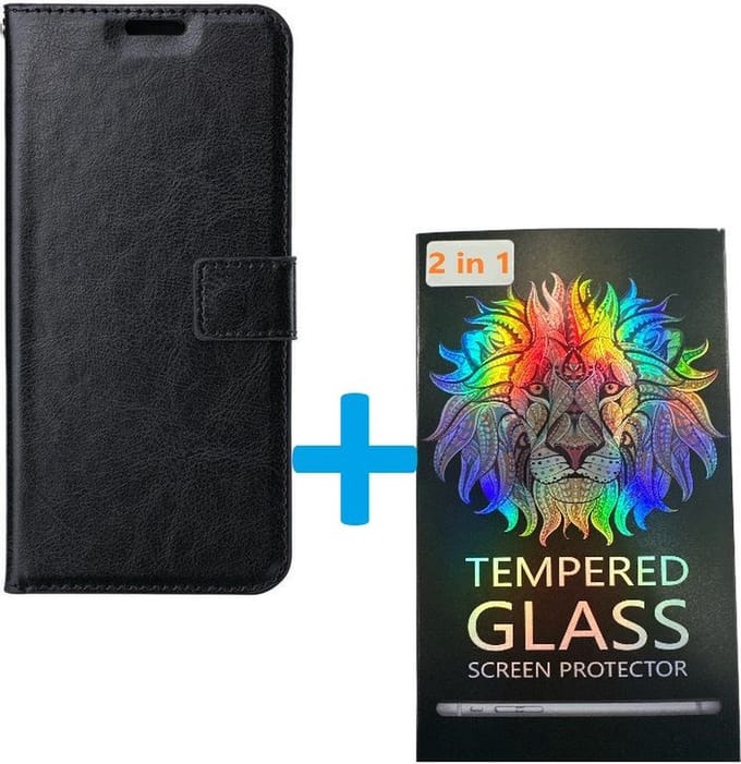 Portemonnee Book Case Hoesje + 2x Screenprotector Glas Geschikt voor: Xiaomi Mi 10 Lite - Zwart