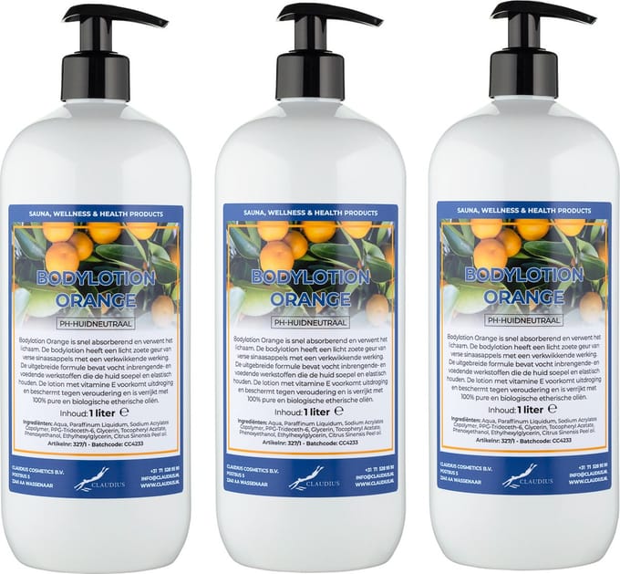 Bodylotion Orange 1 Liter - met gratis pomp - set van 3 stuks
