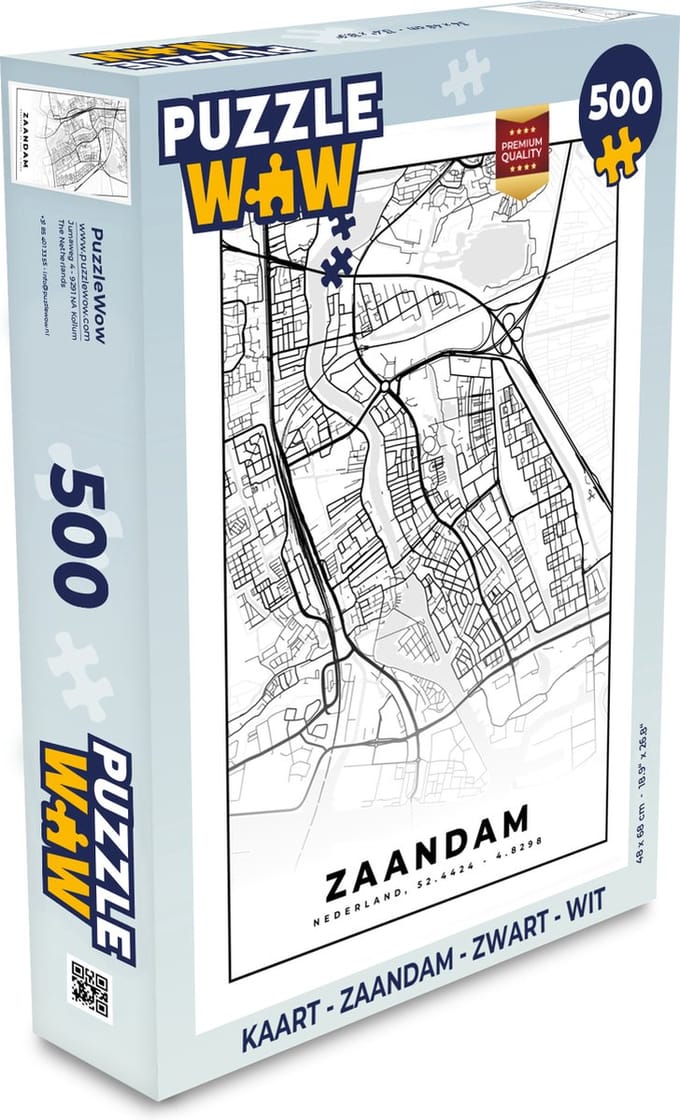 Puzzel Kaart - Zaandam - Zwart - Wit - Legpuzzel - Puzzel 500 stukjes