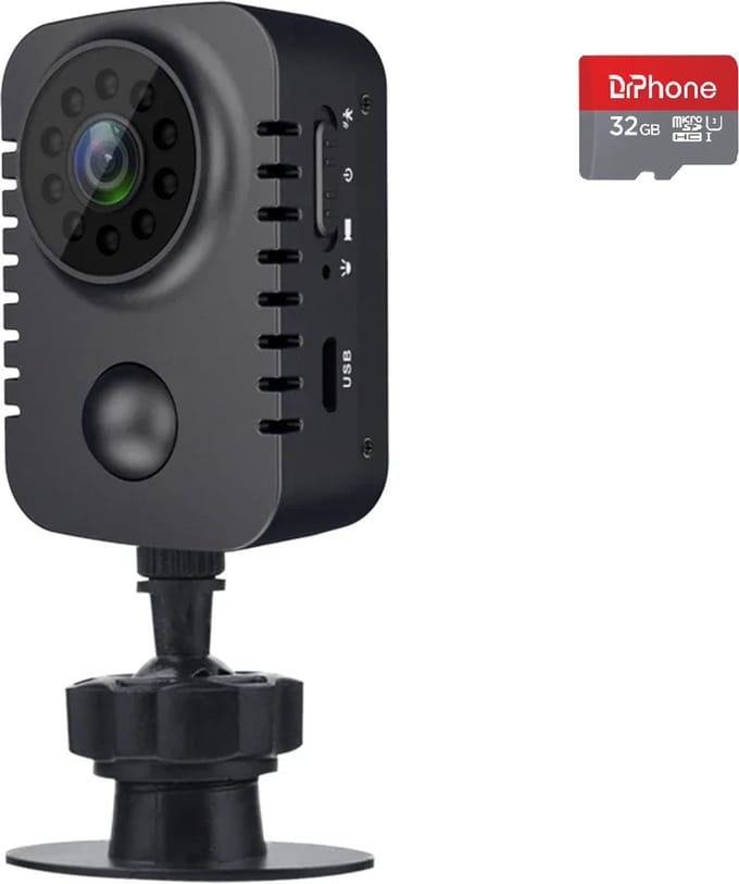 DrPhone VisionCore Mini - 1080P HD Body Camera - Beveiligingscamera met Bewegingsdetectie en Nachtzicht + 32GB Micro SD