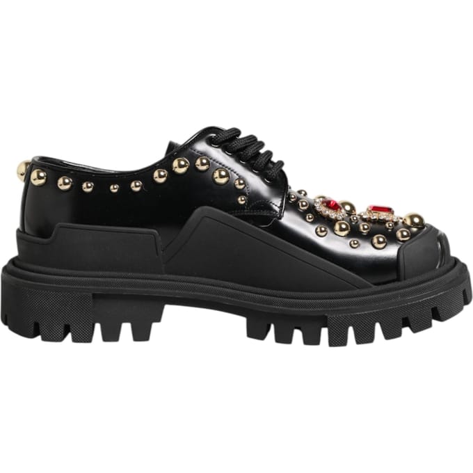 Dolce & Gabbana Zwarte Leren Derby Schoenen met Gekleurde Kristallen