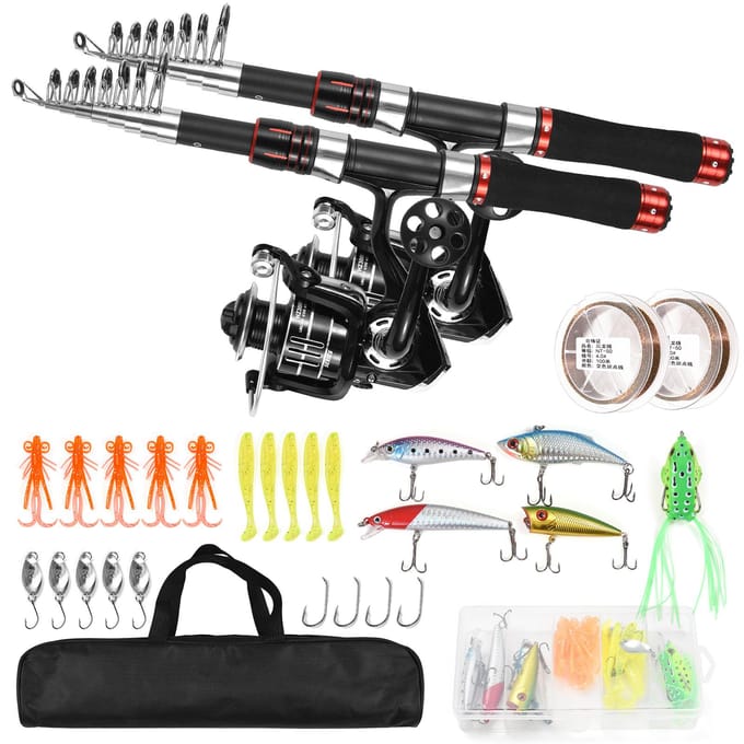 Ensembles Cannes à Pêche Télescopiques et Moulinets de Pêche Kit Complet pour Eau Salée Eau Douce 2.1m / 7ft