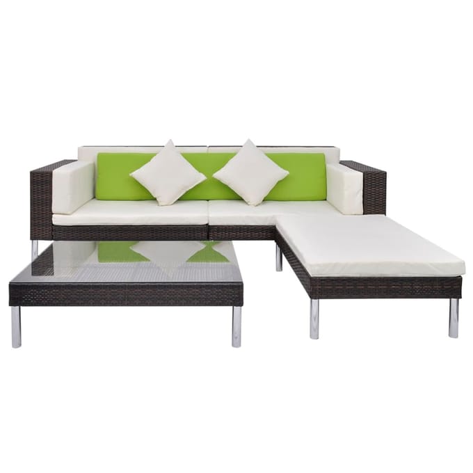 vidaXL - 4-delige - Loungeset - met - kussens - poly - rattan - bruin