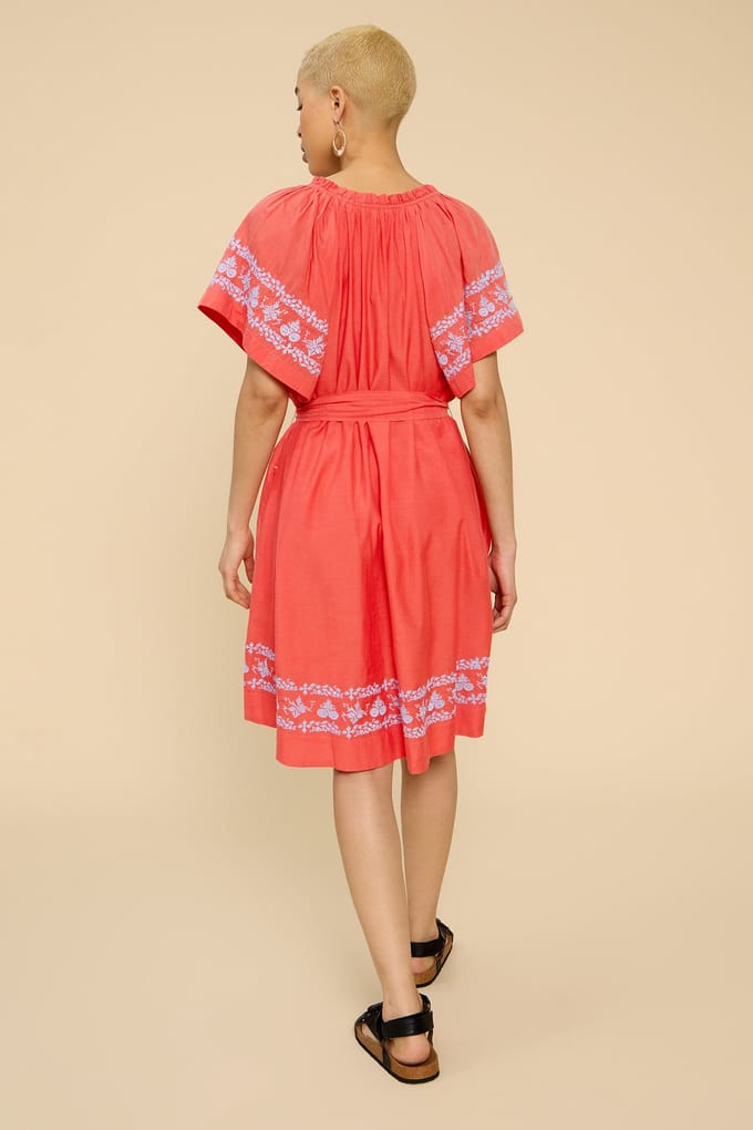 White Stuff Anna Cotton Embroidered Dress Orange Multi Maat: 12 | Midi Jurken Outlet | Dames | Oranje