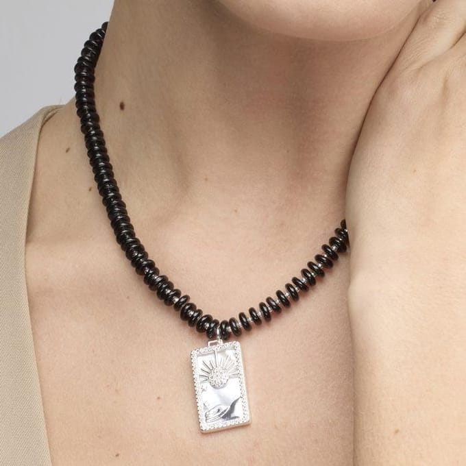 Collier - LUXENTER - Laha - Argent sterling 925 - Agate noire - Finition rhodium black