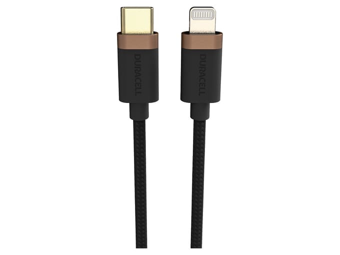 Duracell Toughened Kevlar MFi USB-C naar Lightning Kabel 2 Meter 65W / 3A Zwart