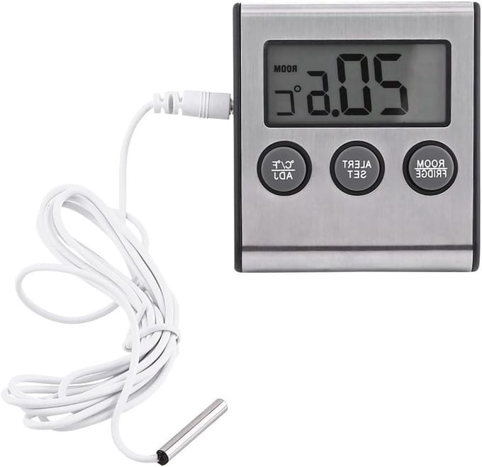 Digitale koelkastthermometer met groot LCD-display, temperatuurwaarschuwing en nauwkeurige metingen