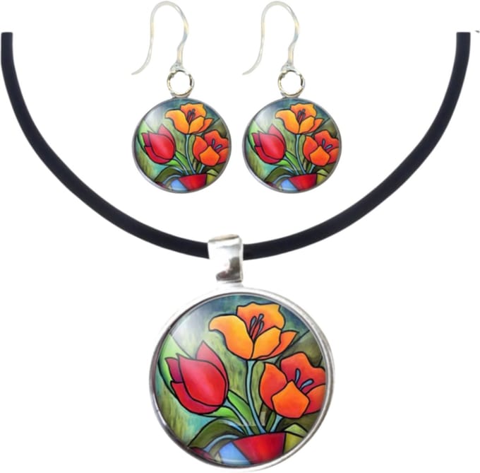 Set Tulp allergievrije oorhanger en ketting - Charme Bijoux