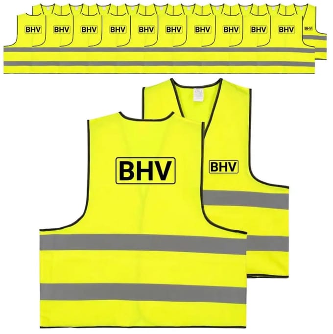 BHV hesje geel | voor- en achterkant bedrukt | 20 stuks