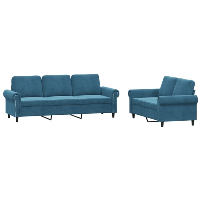 vidaXL - 2-delige - Loungeset - met - kussens - fluweel - blauw