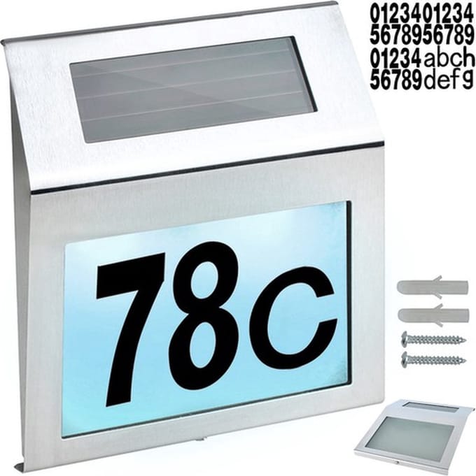 Han‑Bar® Verlicht Huisnummer – RVS‑look – Zonne‑energie – Dag/Nacht Sensor – IP65 – LED 6000K – Draadloos