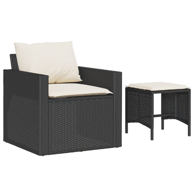 vidaXL - 4-delige - Loungeset - met - kussens - poly - rattan - zwart