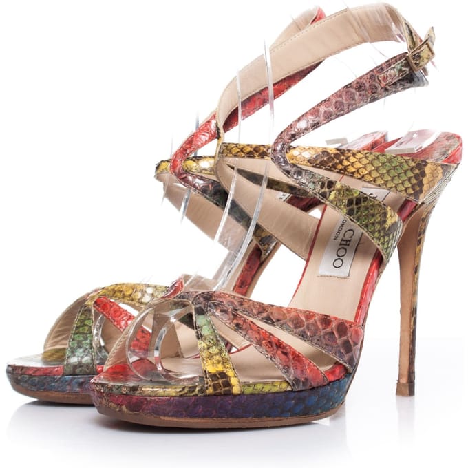 Jimmy Choo Multicolour python sandalen.