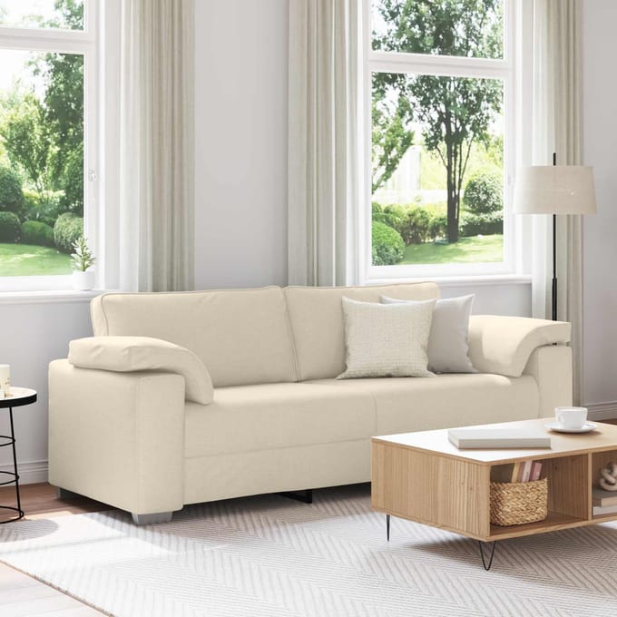 vidaXL - 3-Zits - Sofa - Beige - 220 - cm - Linnenmix - Stoffen