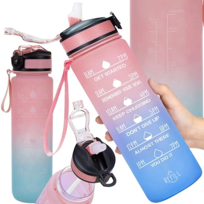 Trizand Motiverende Waterfles 1L – Anti-Lek en Duurzaam Design