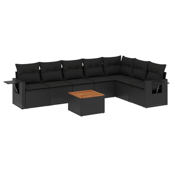 vidaXL - 8-delige - Loungeset - met - kussens - poly - rattan - zwart