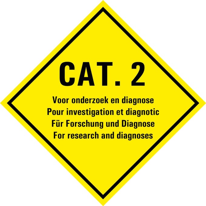 Categorie 2 voor onderzoek en diagnoses sticker 150 x 150 mm