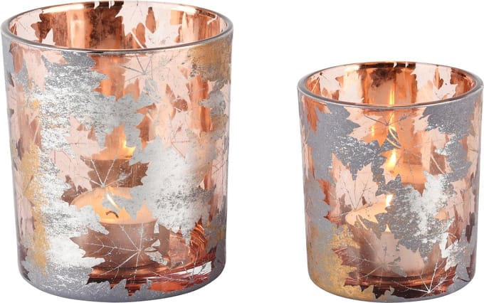 Dekoratief | Set 2 theelichthouders 'Chestnut Leaf ', glas, 9x9x10cm | A245079