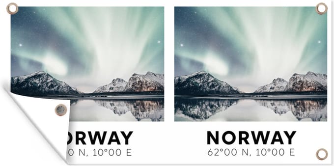 Schuttingposter Noorwegen - Noorderlicht - Bergen - 200x100 cm - Tuindoek