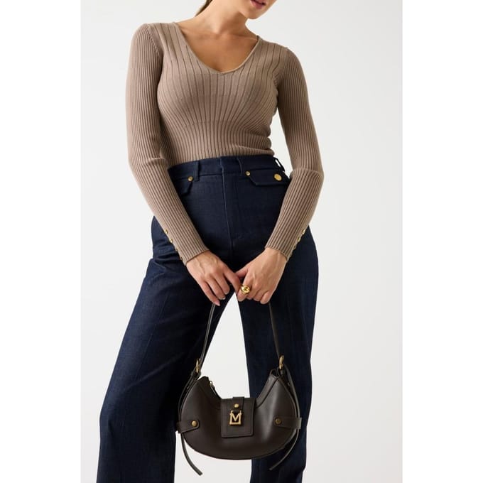 GUESS Agathe Ls Vn Top Swe Silk Taupe Taglia: M | Maglie a manica lunga Outlet | Donna | Nero