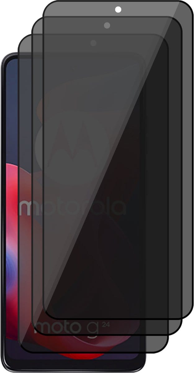 Privacy Screenprotector geschikt voor Motorola Moto G24 - 3x Volledig Dekkend Glas Screen Protector