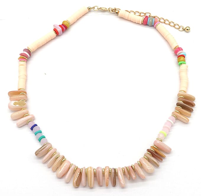Ketting Kralen en Schelpen - Lengte 42-49 cm - Roze