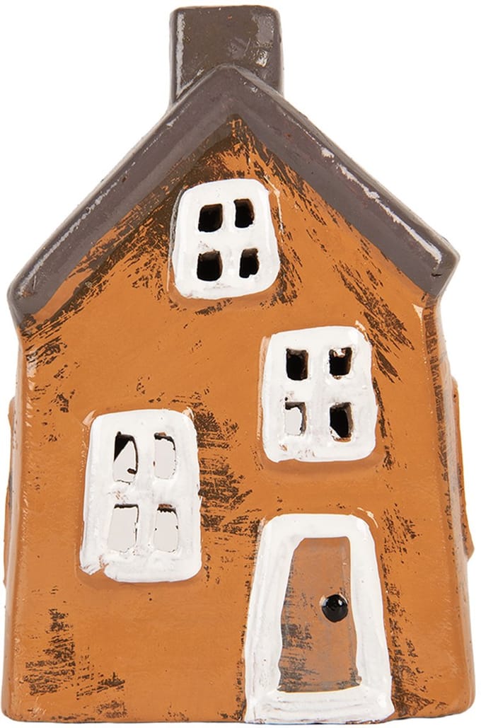 Clayre & Eef Waxinelichthouder Huis 9x7x13 cm Oranje Keramiek