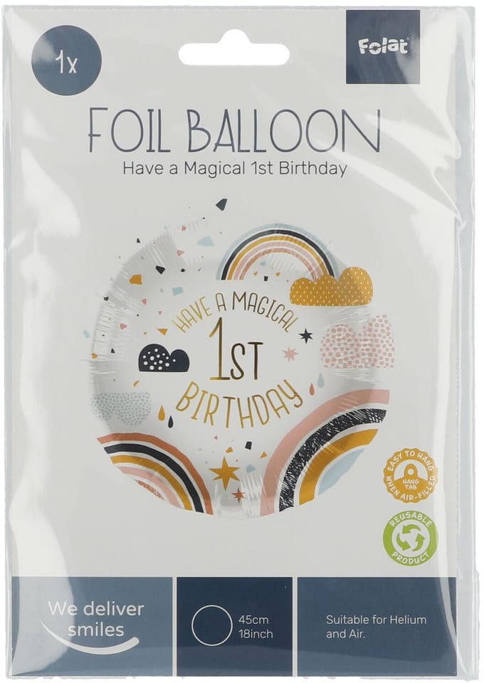 Folieballon 1e Verjaardag Regenboog - 45 cm