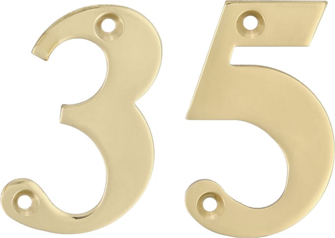 AMIG Huisnummer 35 - massief messing - 5cm - incl. bijpassende schroeven - gepolijst - goudkleur