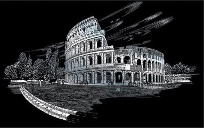 Silver Foil Engraving Art A3 - Colosseum