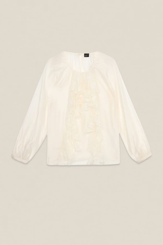Oltre Voile Blouse With Ruffles White Größe: XS | Longsleeves Outlet | Damen | Weiß