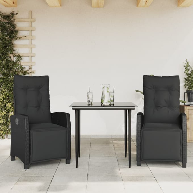 vidaXL - 3-delige - Tuinset - met - kussens - poly - rattan - zwart