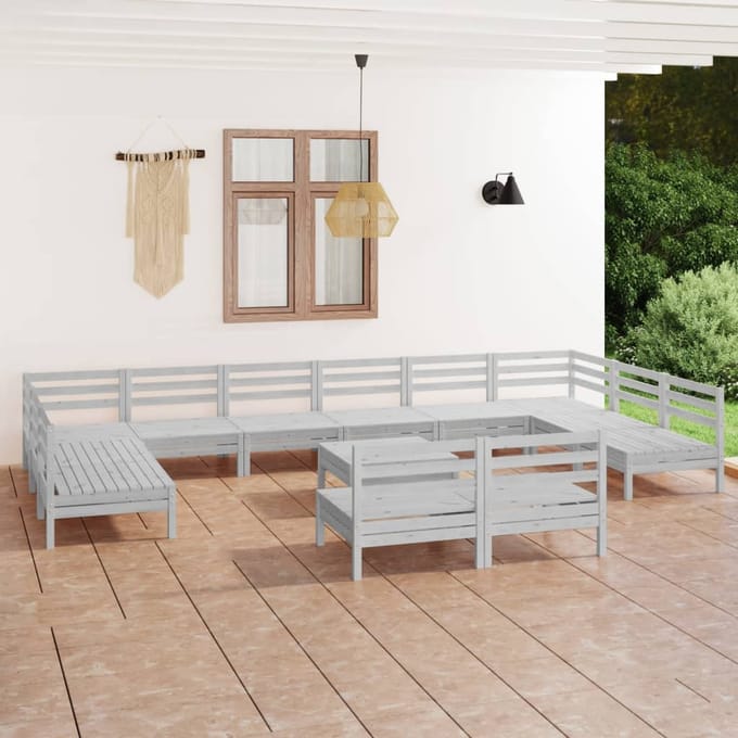 vidaXL - 13-delige - Loungeset - massief - grenenhout - wit