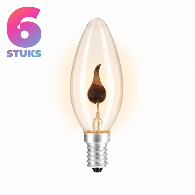 6x Kaarslamp Gloeilamp E14 - 3W - Warm Wit Licht (2700K) - 10 lm - 1 jaar - Dimbaar - Flicker Flame - Flakkerkaars