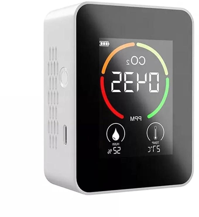 Luchtkwaliteitsmonitor - CO2 Meter - Binnenlucht Meten - 3 In 1 Sensor - 89 x 70 x 35 mm - Wit