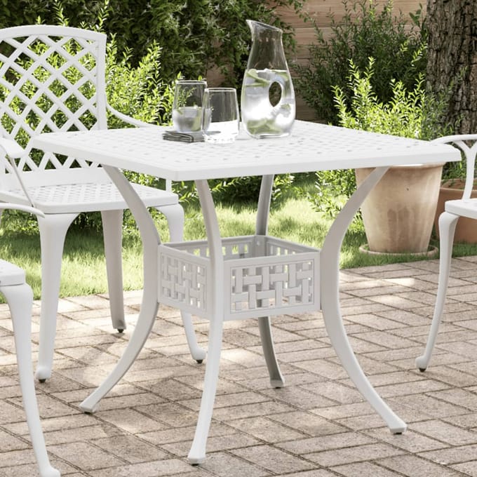 vidaXL - Tuintafel - 80x80x75 - cm - gietaluminium - wit