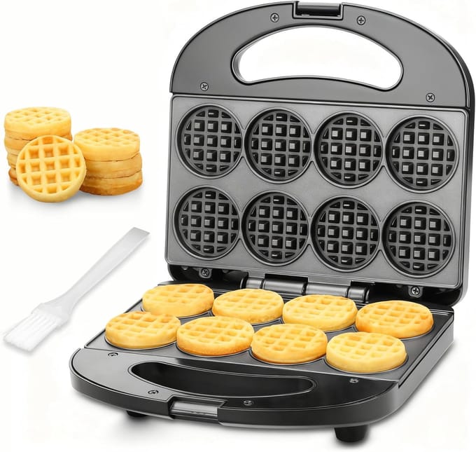 Mini Wafelijzer - Apparaat - Snelle Snacks - 8 Mini Wafels - 21 cm - Zwart