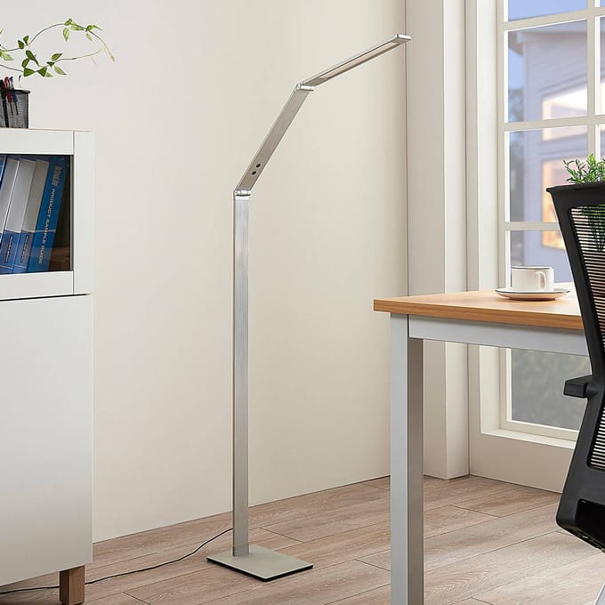 Lucande LED vloerlamp Nicano, grijs, metaal, CCT, 125cm