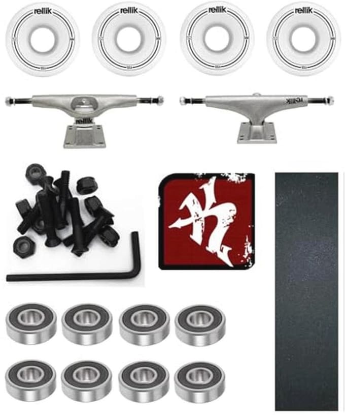Skateboard Montageset Compleet met Griptape, Asen, Wielen, Kogellagers, Schroeven en Moeren