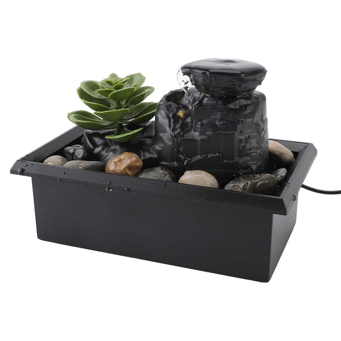 Tafelwaterval met LED Gele Lichten Gesimuleerde Succulenten Circulerend Stromend Water