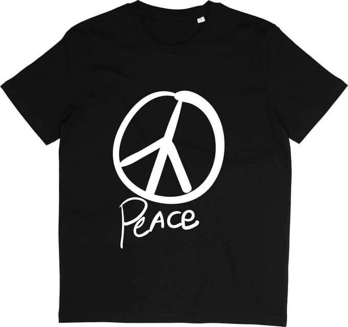 T Shirt Vrede - Peace Symbool - Zwart - Maat L
