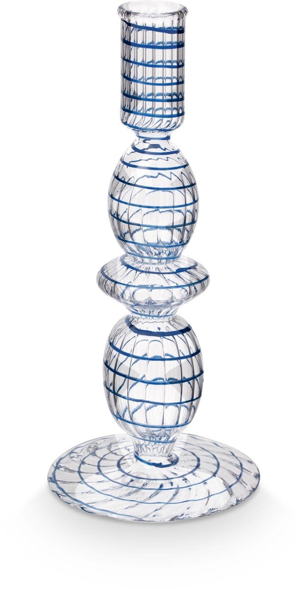 Pip Studio Kandelaar Swirl - Kaarsenhouder van Glas - Donkerblauw - 20cm