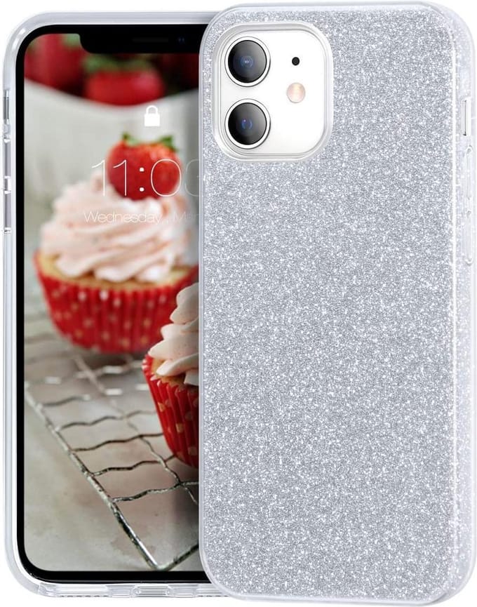 Geschikt voor Apple iPhone 12 Mini Backcover - Zilver - Glitter Bling Bling - TPU case