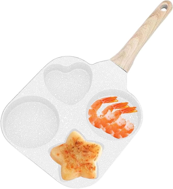 Omelet Pan - Ontbijt Pan - Snelle Maaltijden - Vier Vormen - 18cm Breed - Wit